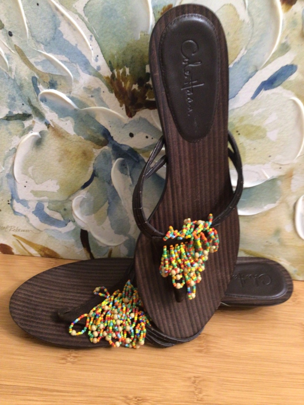 Cole Haan Dark Brown Beaded Tassel Sandals - Picture 11 of 15